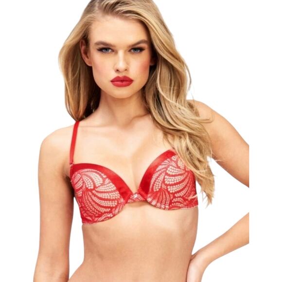 NWT! Frederick's of Hollywood Exxtreme Cleavage Tuxedo Red Lace Bra 32C - Picture 1 of 4